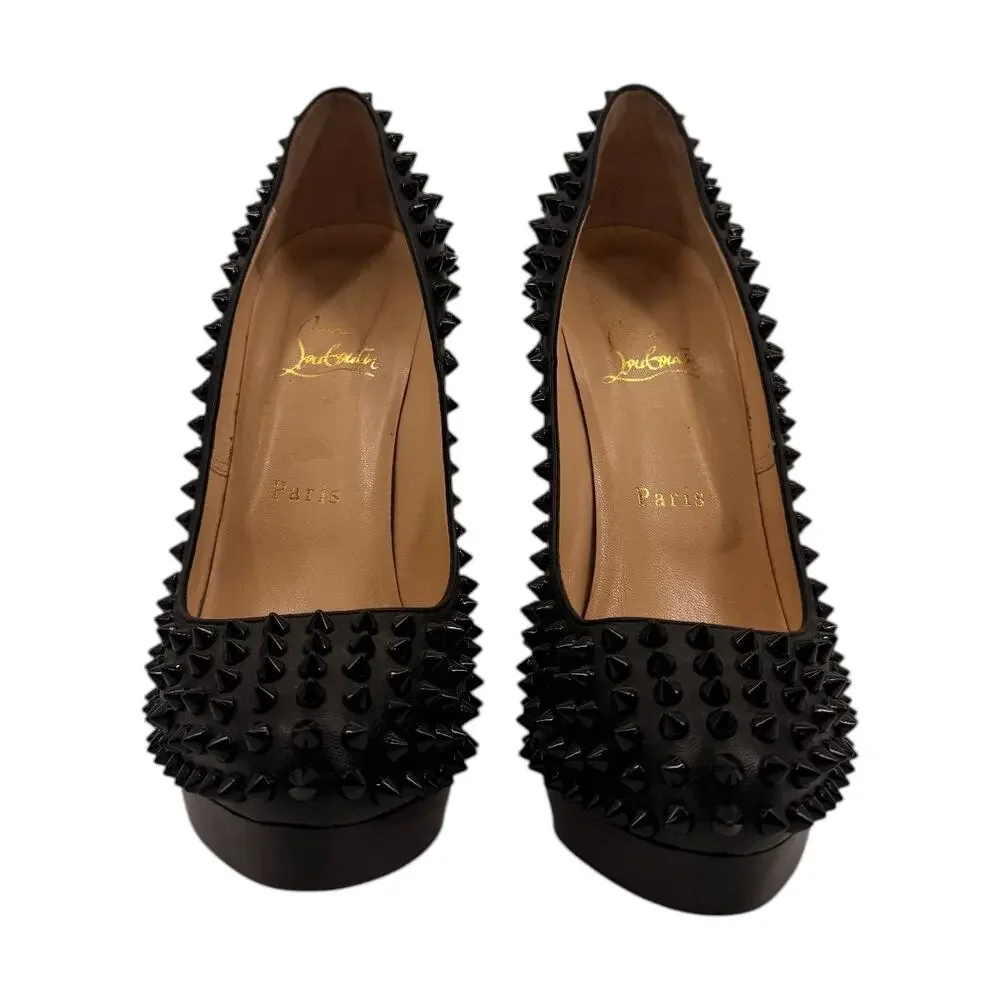Christian Louboutin Leather Alti Spikes Platform Pumps Black Women's Size 38.5